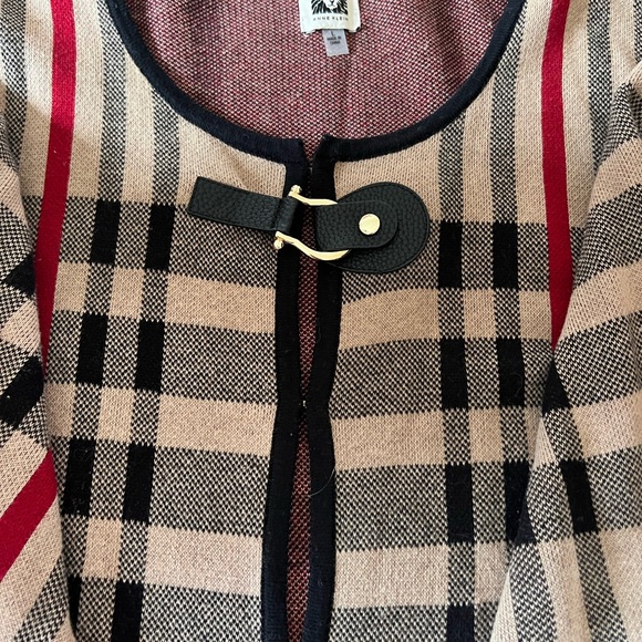 Anne Klein plaid knit sweater jacket/cape/ cardigan buckle closure - Picture 7 of 13